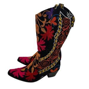 Vintage Velvet Road embroidered pointed toe tall boots